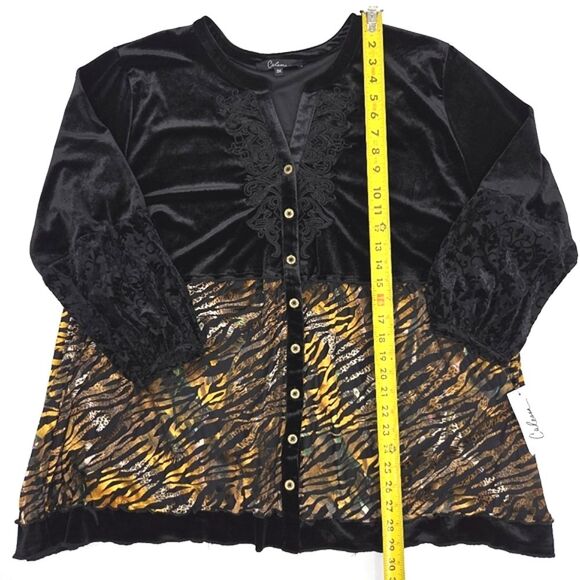 Calessa Button Up Down Tunic Top Womens Size 3X Embroidered Black Velvet Lagum - Picture 6 of 8